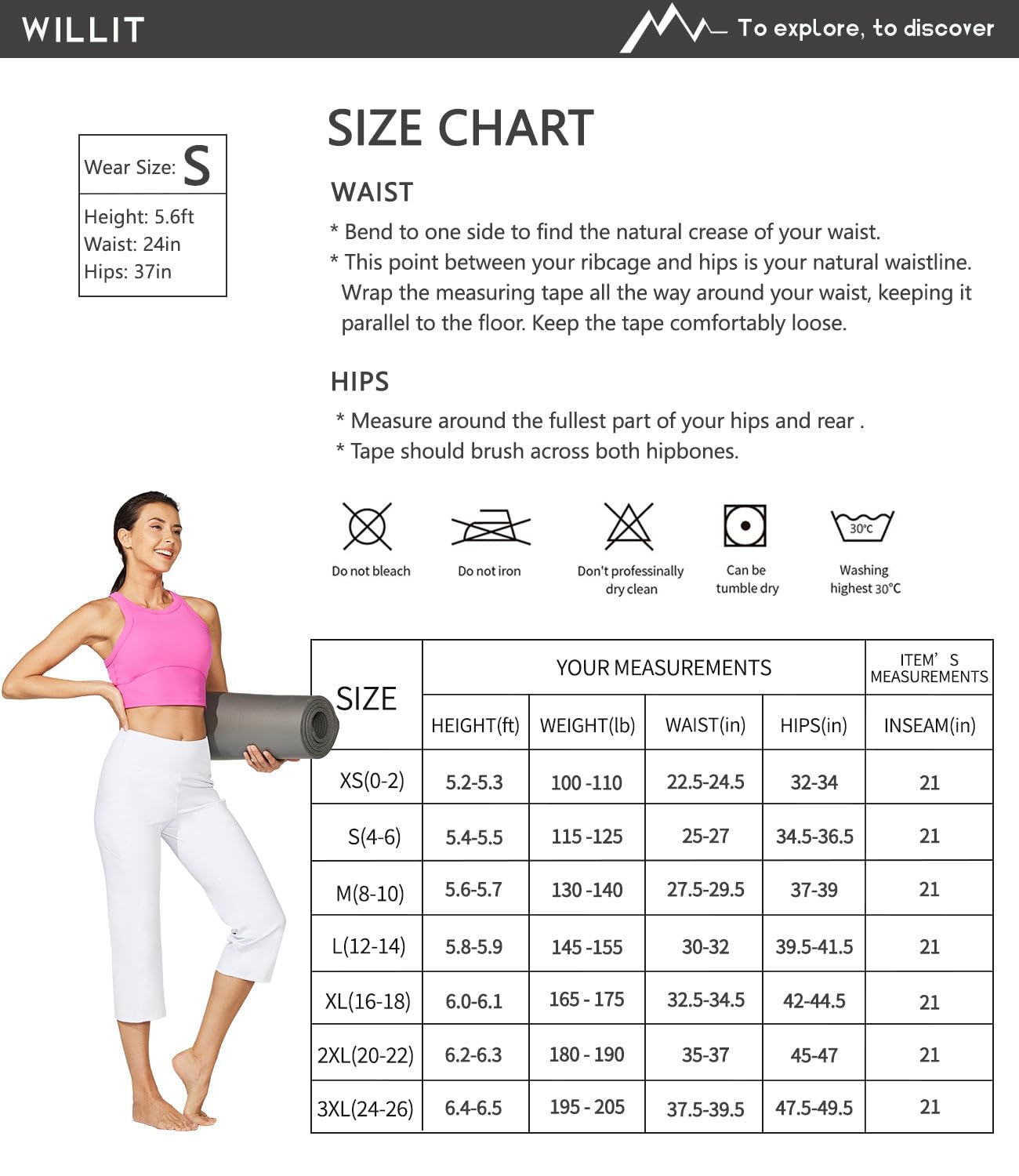 WILLIT Pantaloni da yoga capris a vita alta, leggings a gamba dritta, esercizio sportivo, capris 21"