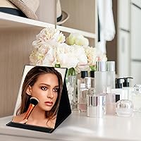 Vista 7 de ZBEIVAN Espejo de maquillaje plegable portátil extra grande de 12 x 9 pulgadas, espejo de tocador de piel sintética sin marco con soporte para mesa