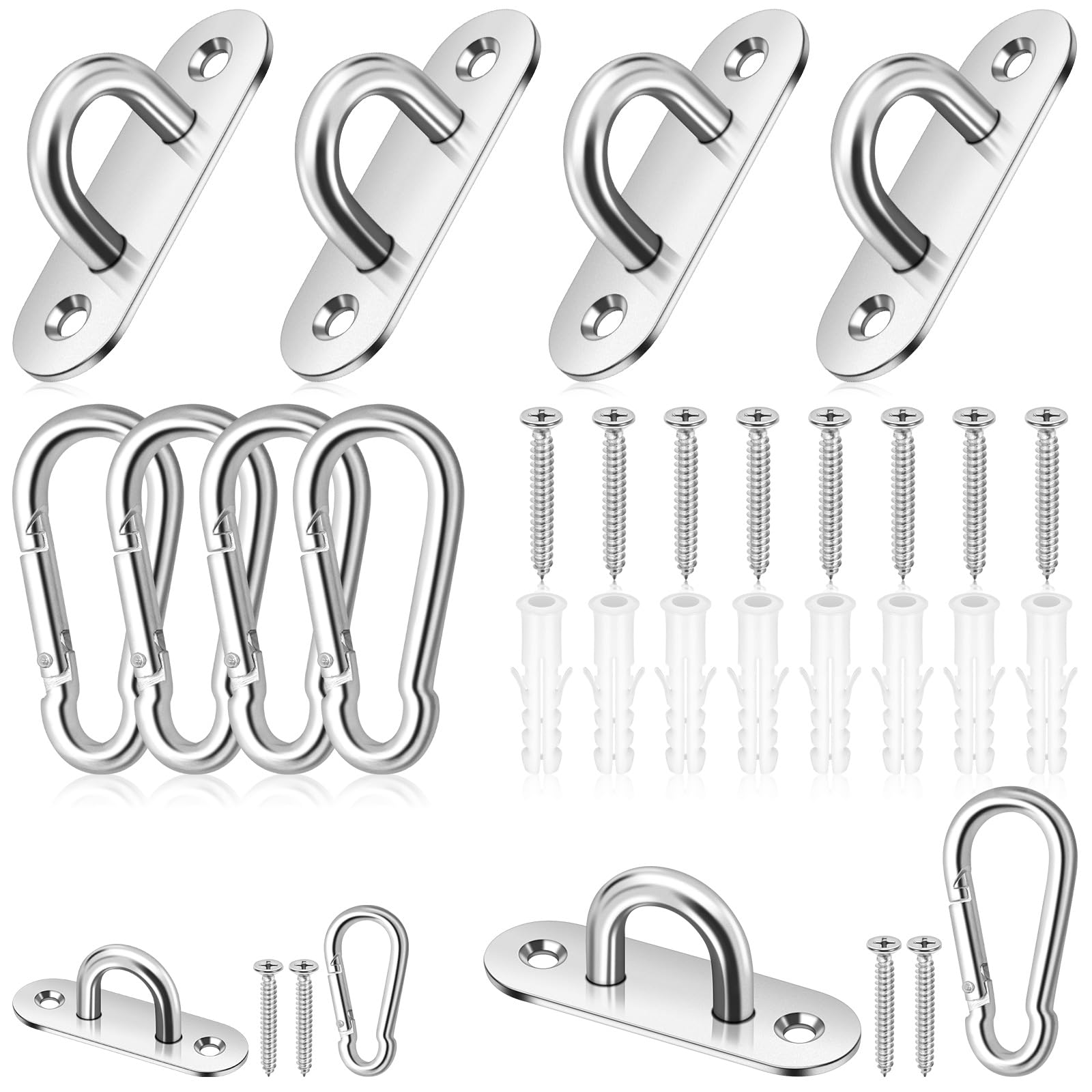 Mardatt 8Pcs M8 304 Stainless Steel Pad Eye Plate U Hooks with Snap Hook Assortment Kit