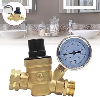 Signstek Water Pressure Regulator, Brass Lead-Free Adjustable Water Pressure Reducer with Gauge for RV, and Inlet Screened Filter,for Home Garden and Campsites