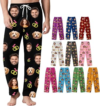 ALBK Personalised Pyjamas Pants with 1 to 3 Photos - Personalised Pyjamas for Men Women, Personalised Gifts for Christmas Birthday Anniversary, Pet Face PJ Pants