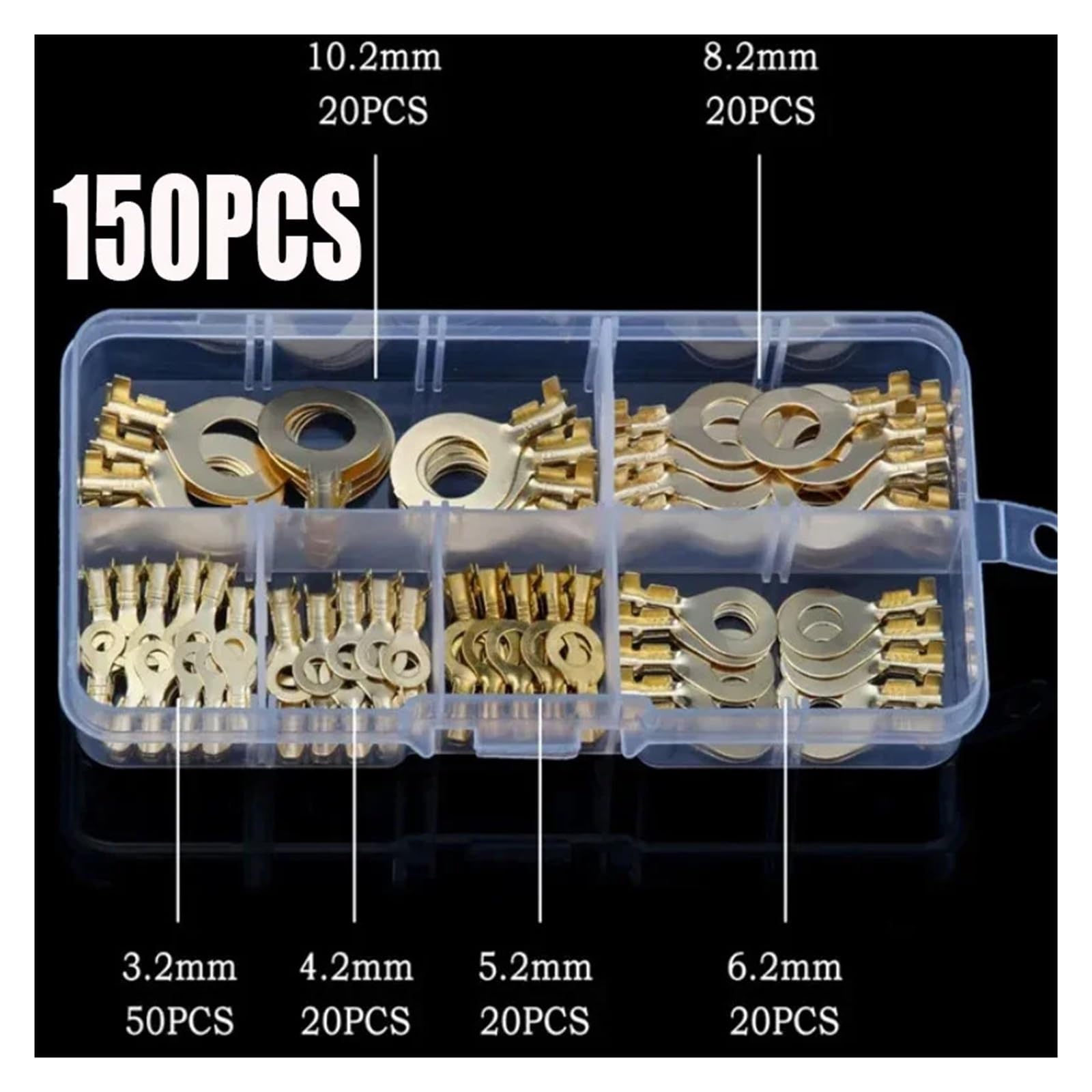 Set mit 150 Ringkabelschuhen, Schnellverbinder, Messing, Crimpklemmen, M3/M4/M5/M6/M8/M10