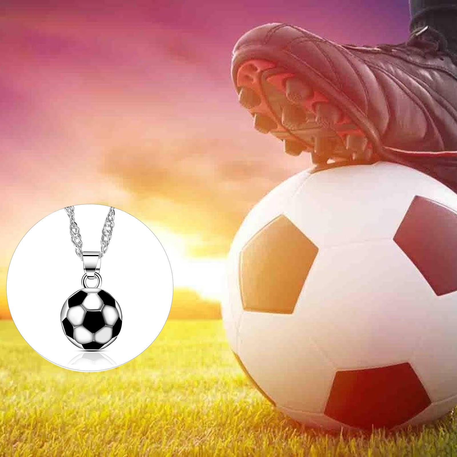 Collier avec pendentif en forme de football, en acier inoxydable, cadeau de football, pour garçons, filles, enfants, hommes, femmes, bijoux unisexes pour Noël, 55 cm