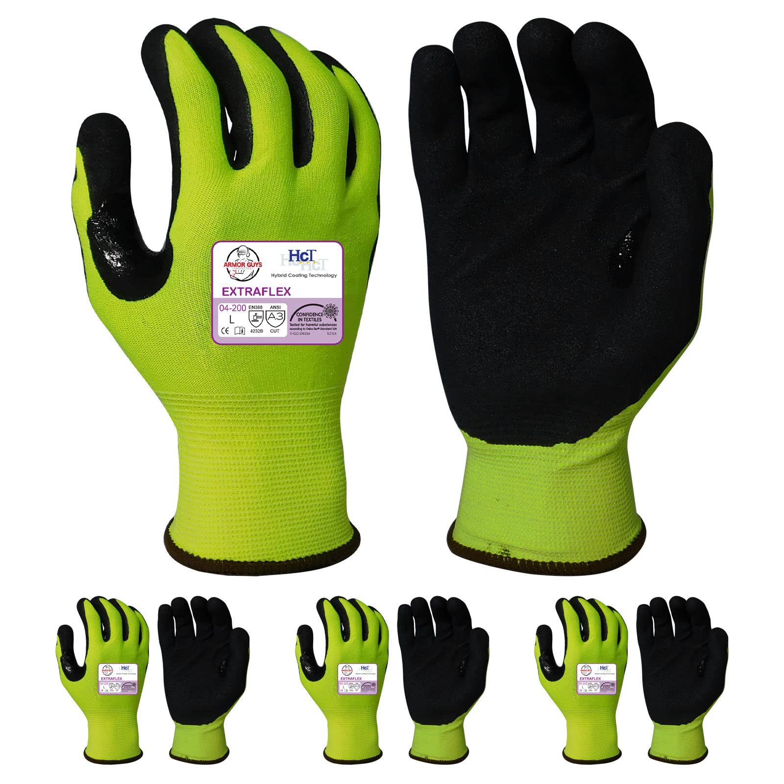 Armor Guys Extraflex - Guantes de trabajo de alta visibilidad con revestimiento de nitrilo de microespuma HCT, resistentes y resistentes al aceite, ideales para automoción, HVAC y manejo de acero,