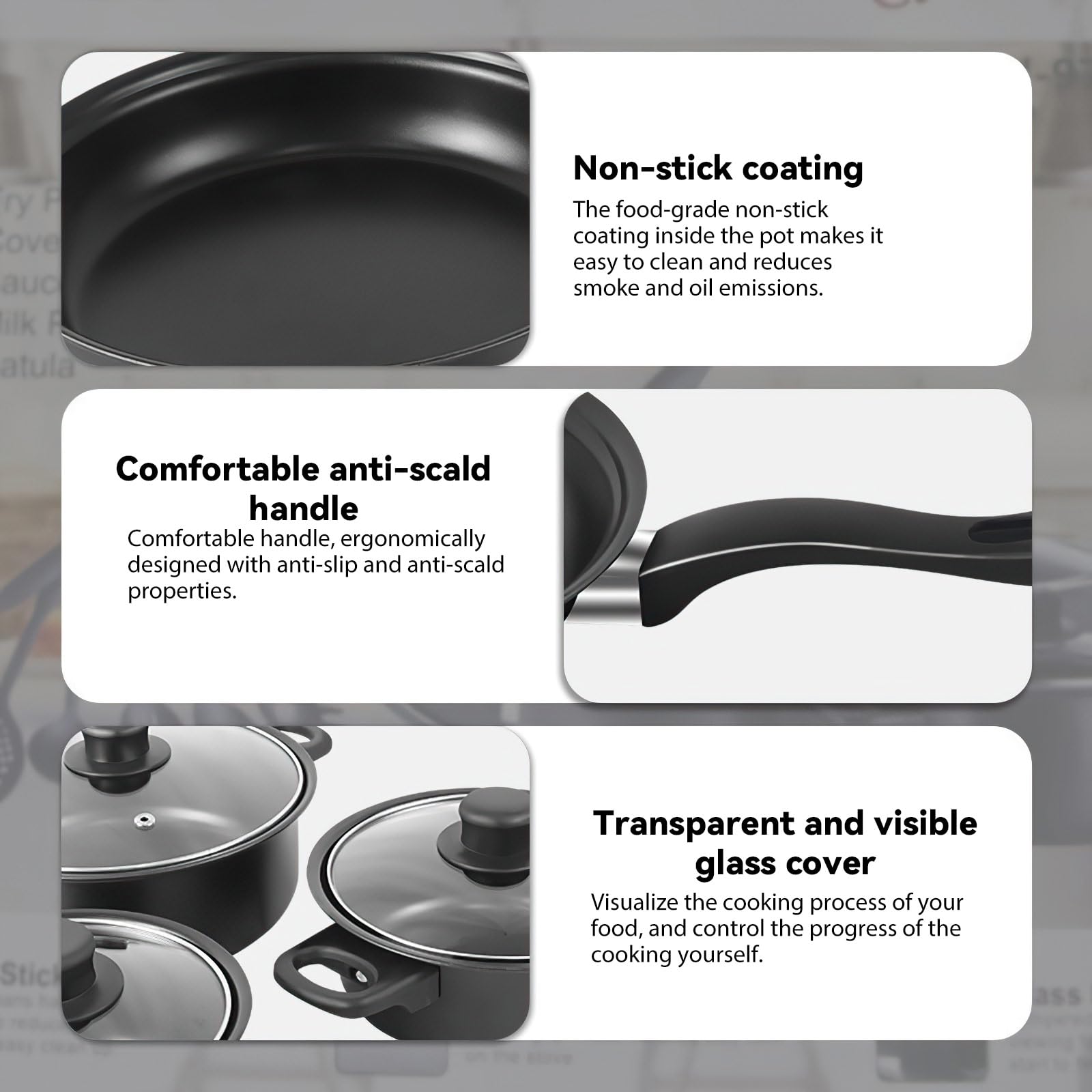 Batterie Cuisine,Casserole et Poêle Induction 13 Pcs Antiadhésives (13PCS) | Poêle Profonde avec Couvercles(16/18/22cm),Poêle à frire 22cm,6pcs cuillères,Poignée Amovible,Compatible Tous Feux