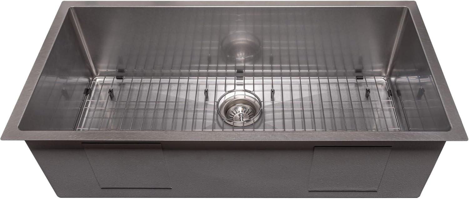 ZLINE 36 in. Meribel Undermount Single Bowl Satin Stainless Steel Kitchen Sink with Bottom Grid (SRS-36S)