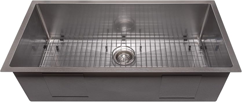 ZLINE 36 in. Meribel Undermount Single Bowl Satin Stainless Steel Kitchen Sink with Bottom Grid SRS-36S
