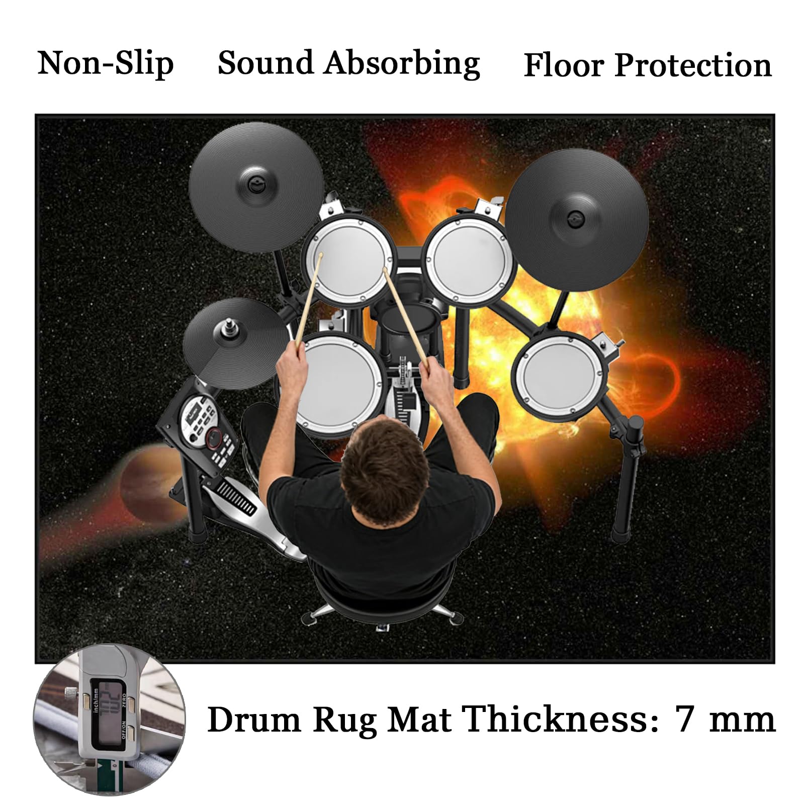 170 x 140 cm Dywan z baterią elektroniczną Dźwiękoszczelny Antypoślizgowy Dywan Pochłaniający Akustyczny Profesjonalna mata do instrumentów muzycznych do instrumentów muzycznych do gitary basowej