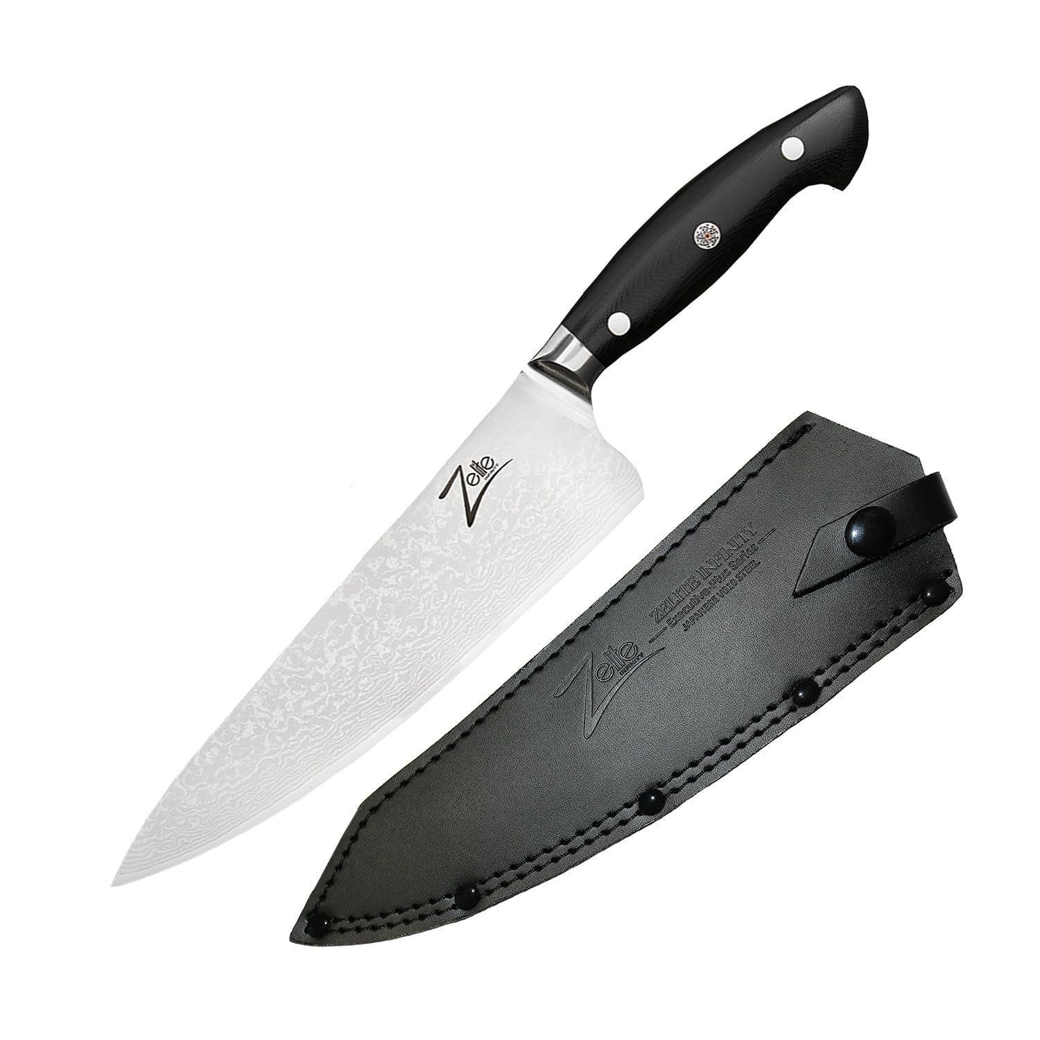 Küchenmesser 20 cm – Executive-Plus-Serie – 67-lagiges Damastmesser aus Japanischem VG-10 Super-Stahl – mit Tiefer 56mm Schneide und Lederscheide