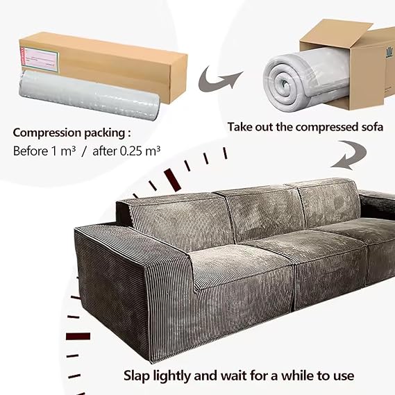 Sectional Couch Modern Compression Sofa 2/3-Seat Modular Sectional Sofa Couch Corduroy Sofa for Living Room, Apartment, Studio, Office,220cm [Energy Class A]