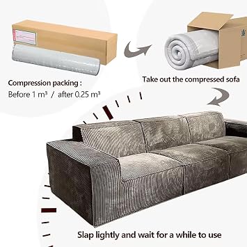 Sectional Couch Modern Compression Sofa 2/3-Seat Modular Sectional Sofa Couch Corduroy Sofa for Living Room, Apartment, Studio, Office,220cm [Energy Class A]