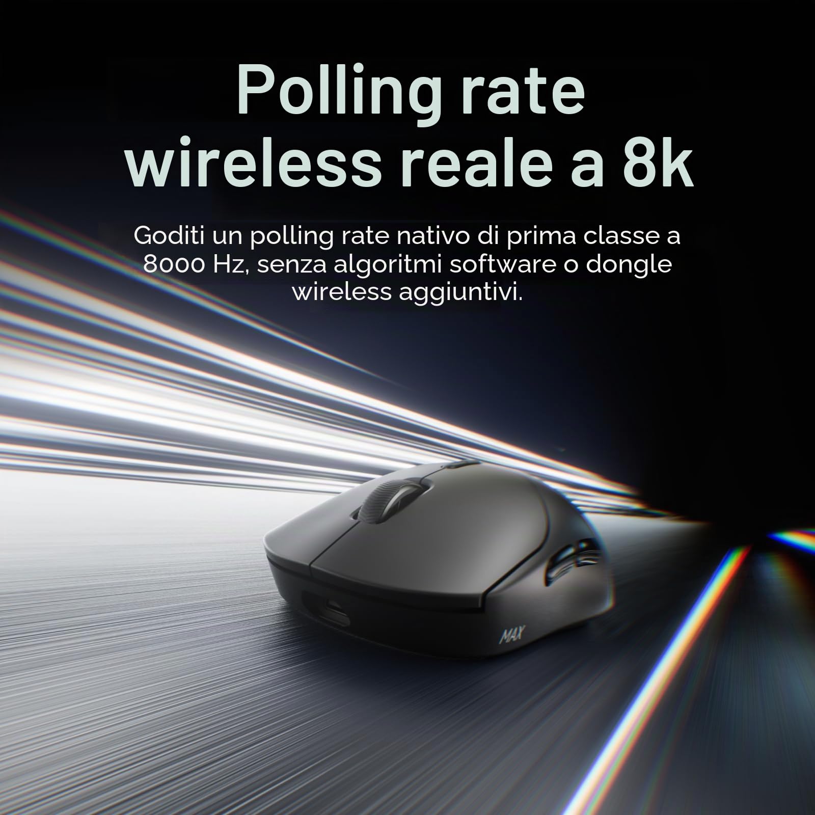Rapoo VT2 MAX Mouse Wireless Gaming 53g Ultraleggero eSport Mouse da Gioco | PAW3950 30K DPI, 8000Hz, Nordic nRF54L15 MCU, Batteria 750 Ore, 10 Tasti Programmabili, Mouse Ricaricabile per PC/ Mac, Nero