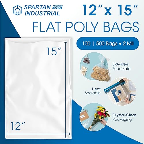 Miniatura 2 de Spartan Industrial - Bolsas de polietileno transparente de extremo abierto y plano de 12 x 15 pulgadas (500 unidades) de 0.07 pulgadas (500