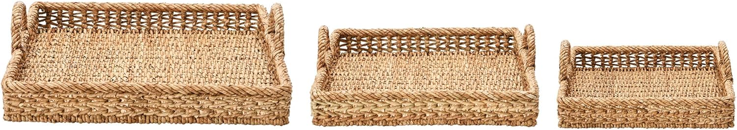 Handwoven Square Rattan Water Hyacinth Tray Set