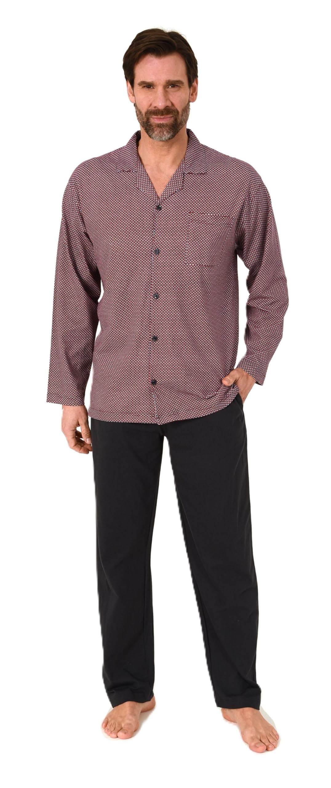 Normann Pigiama Da Uomo A Maniche Lunghe Con Polsini E Pantaloni In Jersey A Quadretti Colore Rosso 58 129256456