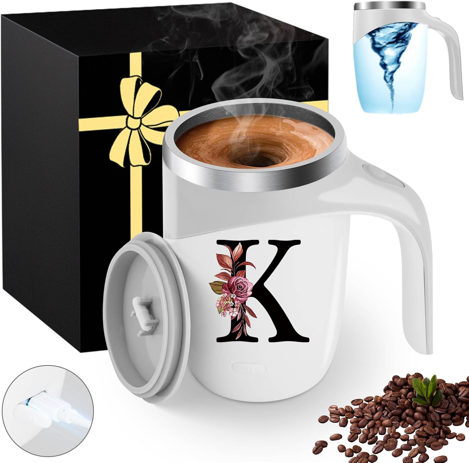 Initial Magnetic Stirring Coffee Mug Stainless Insulated Travel Cup Mother Best Mama Mom Daughter Son Christmas Valentines Birthday Groom Bride Day Mother In Law Personalized Special Present Gifts,K