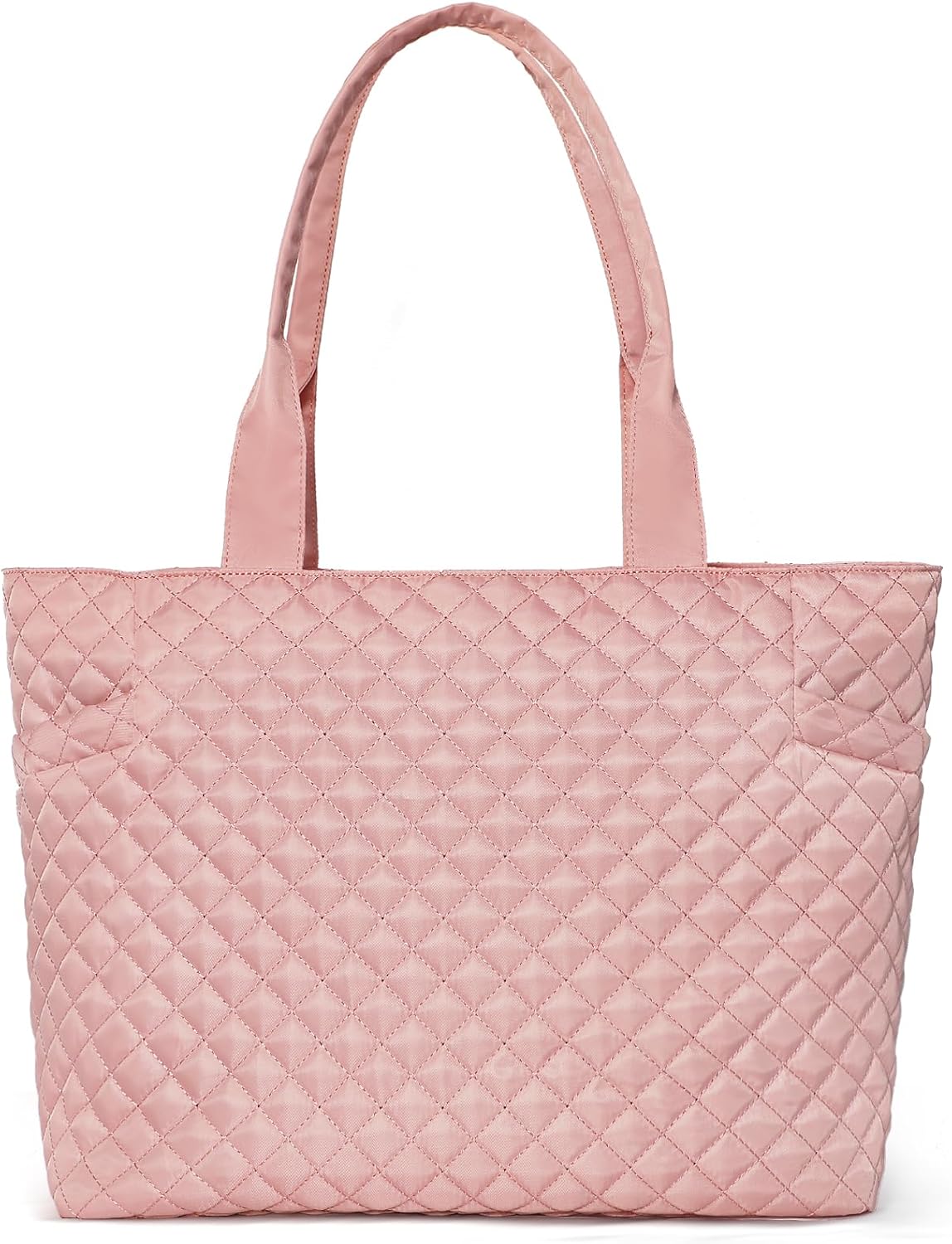 Tote Bag For Women, Lightweight Puffy Tote Bag with Compartments Quilted Shoulder Bag Pink