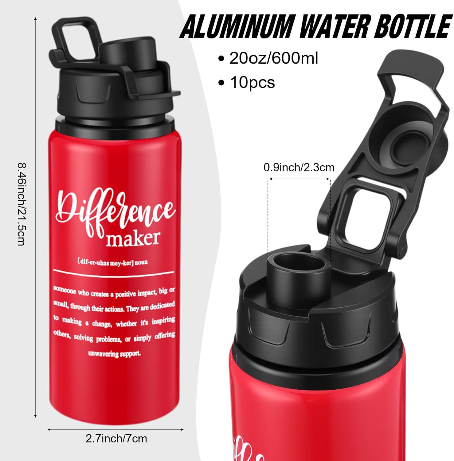 Shellwei 10 Pcs Thank You Appreciation Gifts 20 oz Aluminum Water Bottles Bulk Lightweight Sports Water Bottles Inspirational Tumbler Mug with Snap Lids for Christmas Employee - Image 2