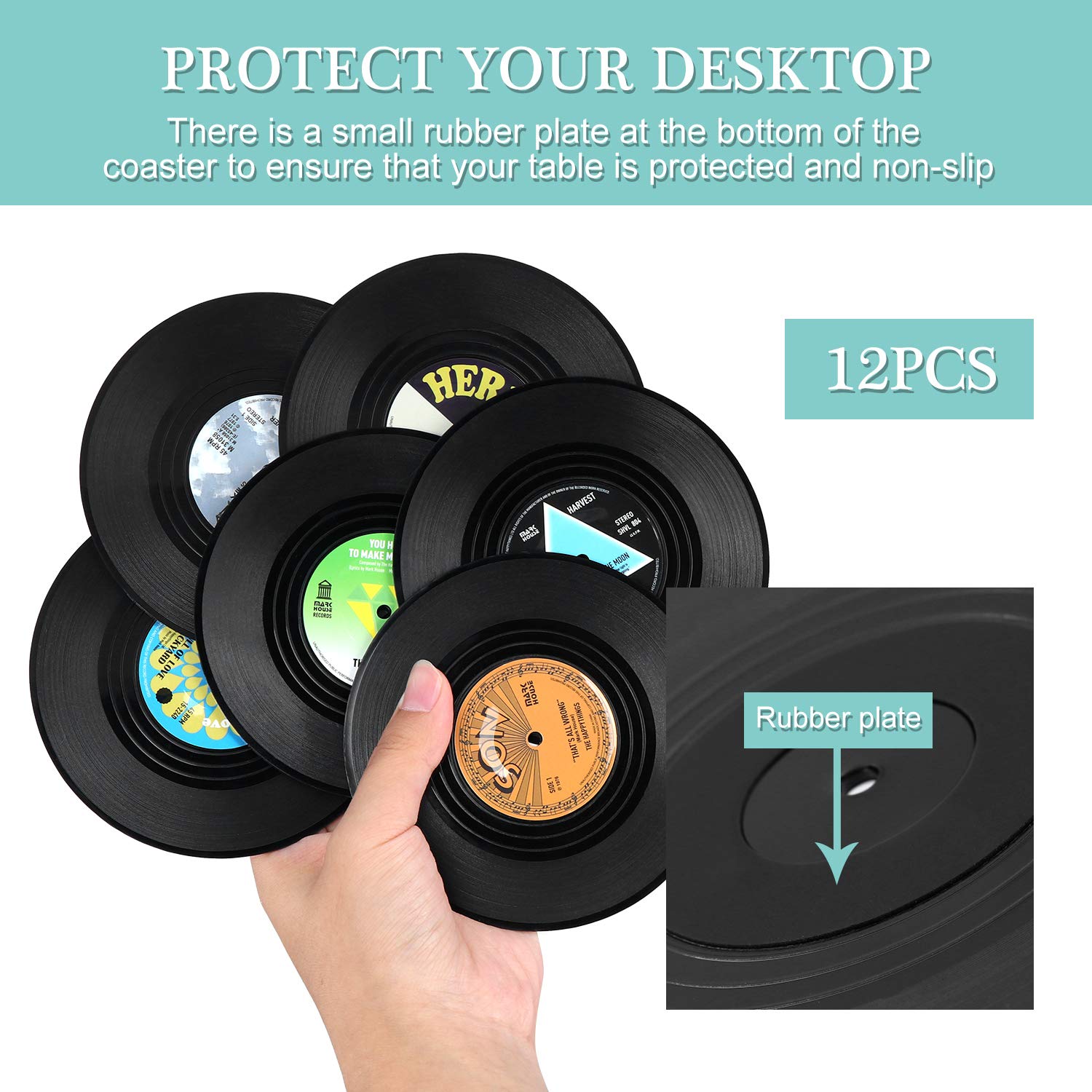 KEESIN 6 stuks retro CD Record antislip vinyl onderzetters