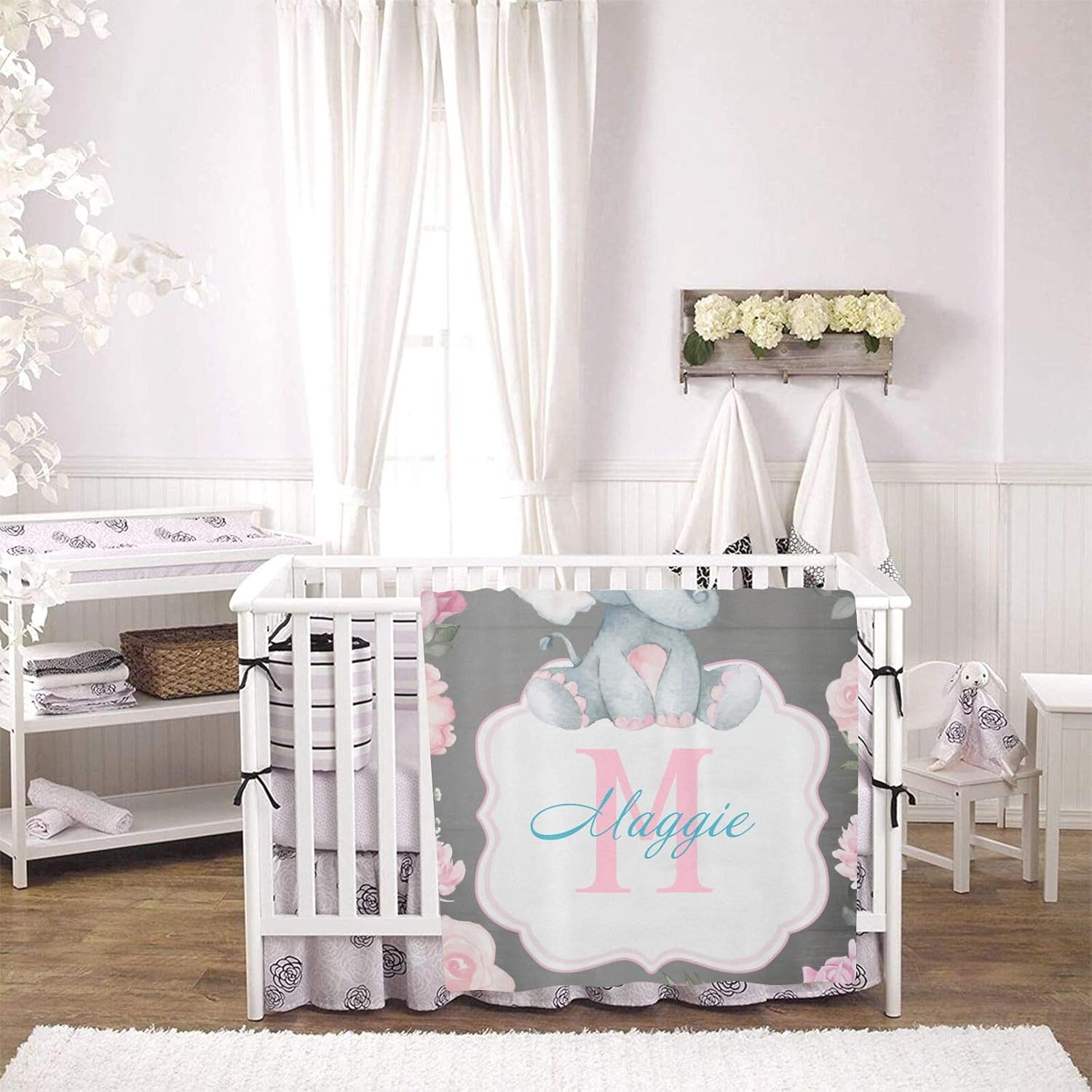 Personalized Cute Pink Rustic Elephant Baby Blanket with Name Custom Baby Nursery Throw Fleece Blankets for Boys and Girls Birthday Tapestry 30 X 40 : Baby