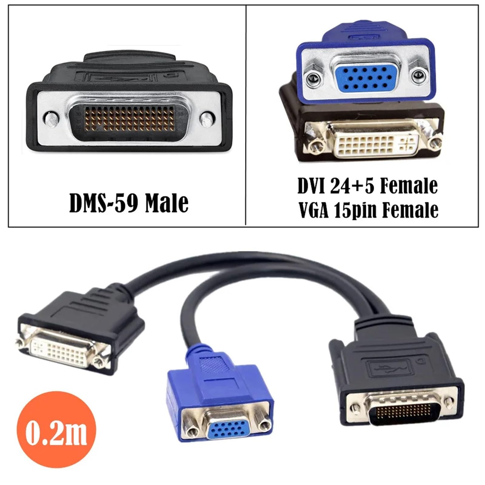 LFH DMS 59Pin kabel rozgałęźny męski na 2 HDMI VGA DVI DP żeński przedłużacz do karty graficznej monitor komputerowy TV projektor (DMS 59Pin-VGA DVI)