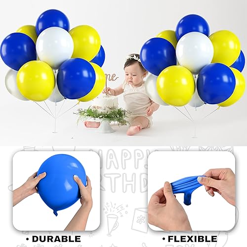 Miniatura 7 de Globos azules y amarillos, juego de globos de fiesta de 12 pulgadas, color azul real, amarillo y blanco, kit de globos de látex de helio para niños,
