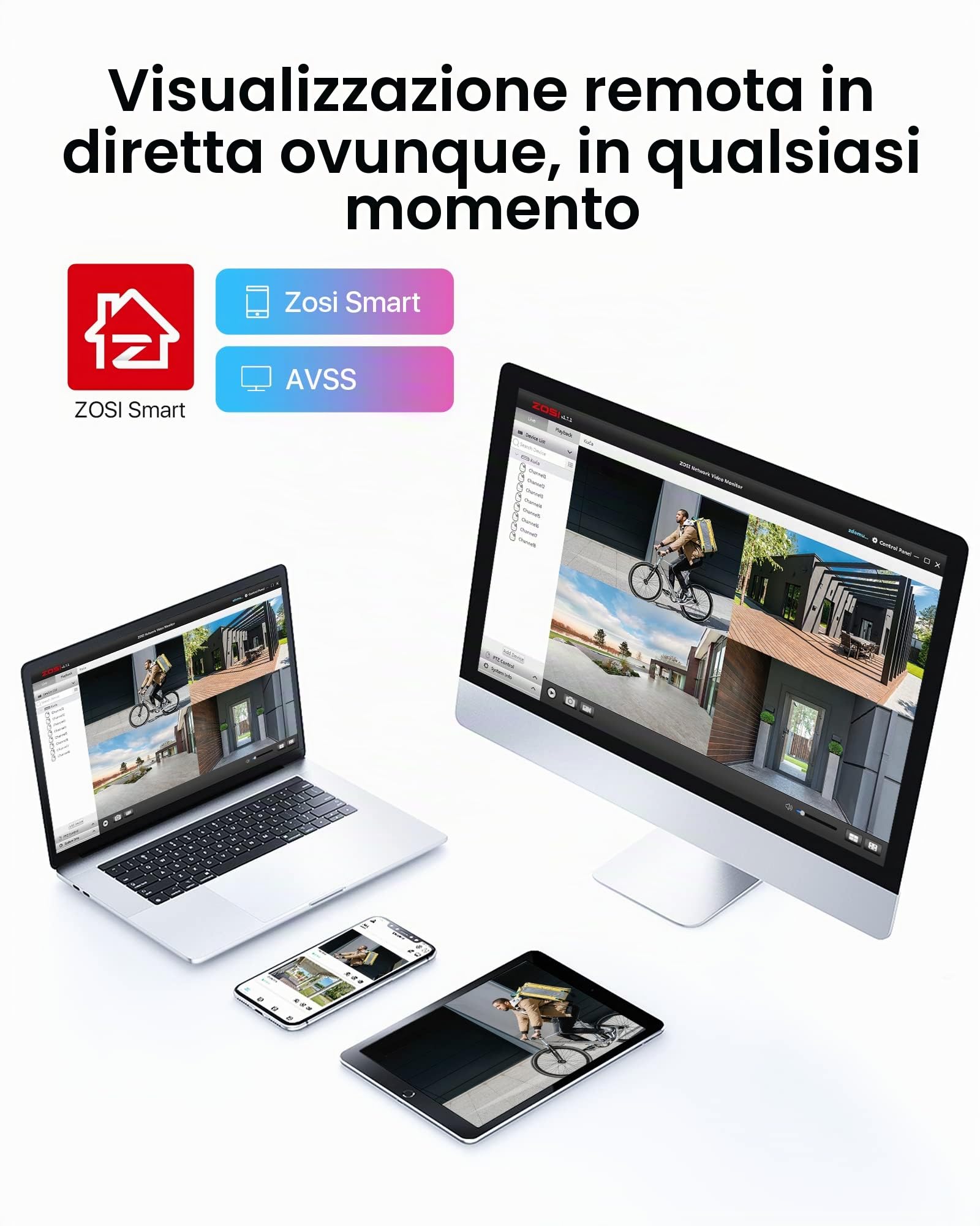 ZOSI 1080p Kit di Telecamera di sorveglianza, 8CH H.265+ 1 TB DVR con 4x Telecamere Esterna, IR Visione Notturna 80ft, Rilevamento di Movimento, Registrazione 24/7, Bianco