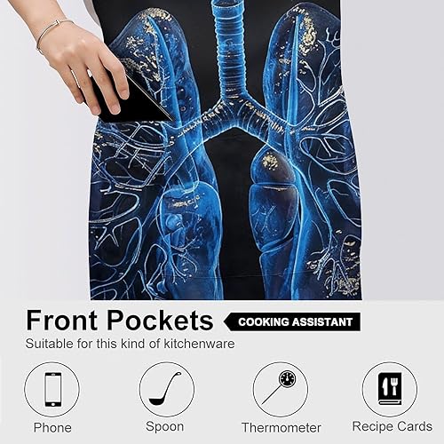 Miniatura 5 de MUSM Apron for Adults - 27.6 X 31.5 Inch, Heavy-Duty Polyester Aprons with Two Large Pockets, Waterproof Lungs Under The Light Kitchen Apron for