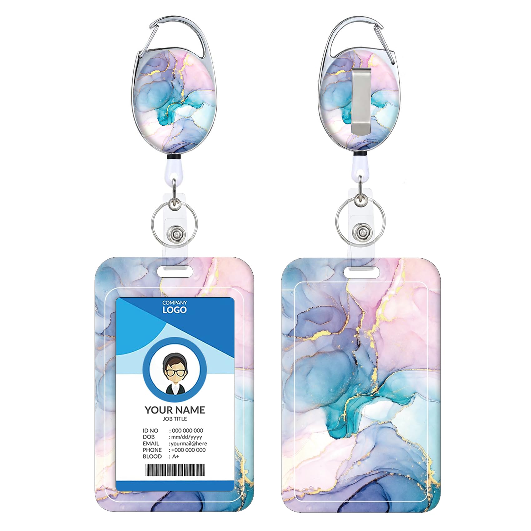 Retractable Badge Holder, Cute Print Pattern Belt Clip Badge Reel with Keychain, Name Tag Work Vertical Id Card Protector for Nurse Medical Teacher