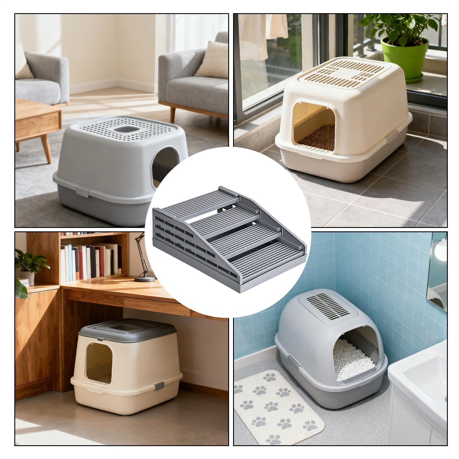 Tapis pour bac à litière de Chat Bicouche Réglable Anti-Éclaboussures | Marchepieds Détachables pour Chatons Enrichissement, , intérieur, maison, appartement, salon, chambre, salle de bain, balcon