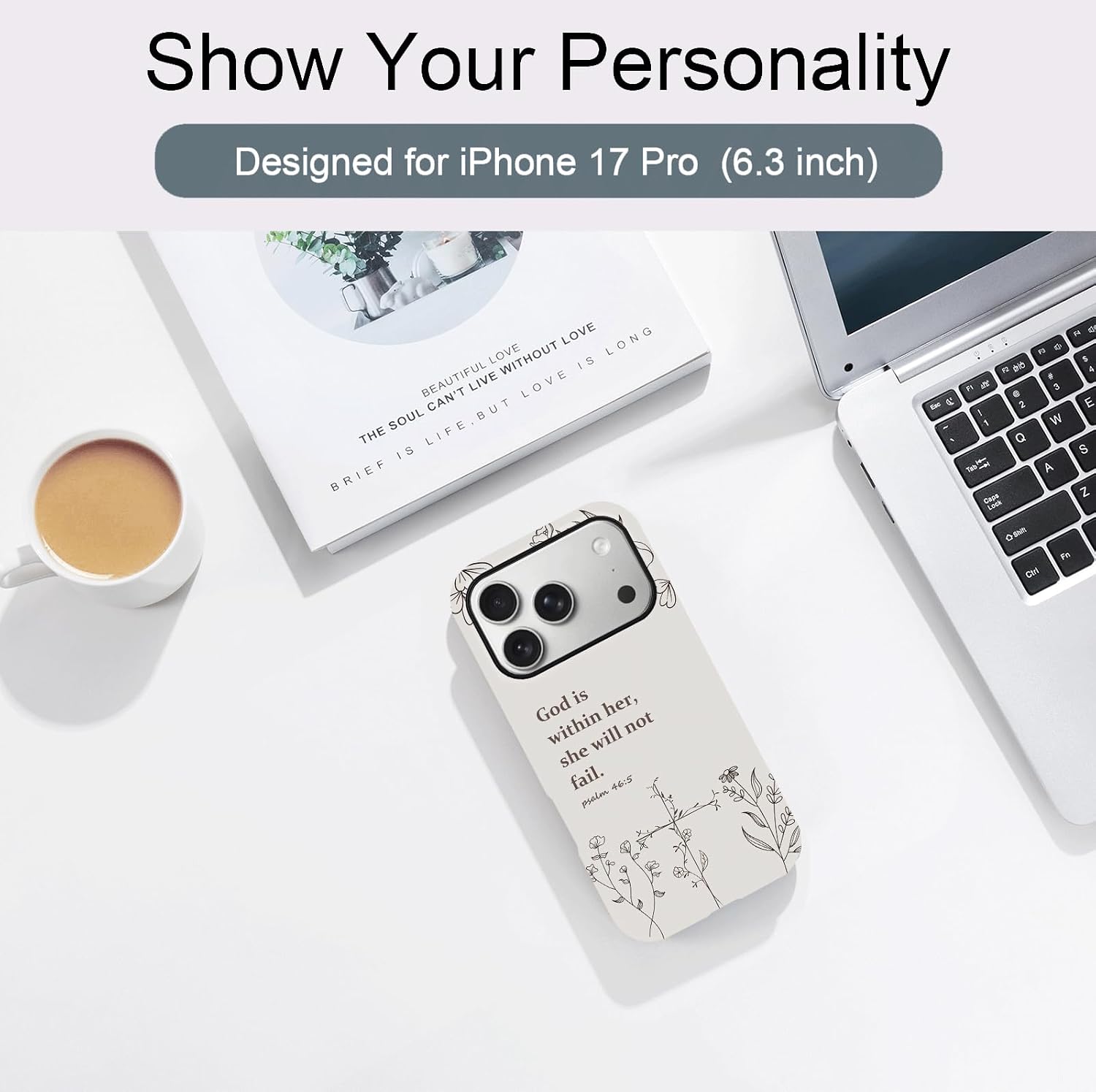 Christian Cross Faith Bible Verses Phone Case for iPhone 17 Pro (6.3"), Shockproof Soft TPU & Hard PC Hybrid 2-Layer Protective Phone Cover for Women Girls Gray image 3