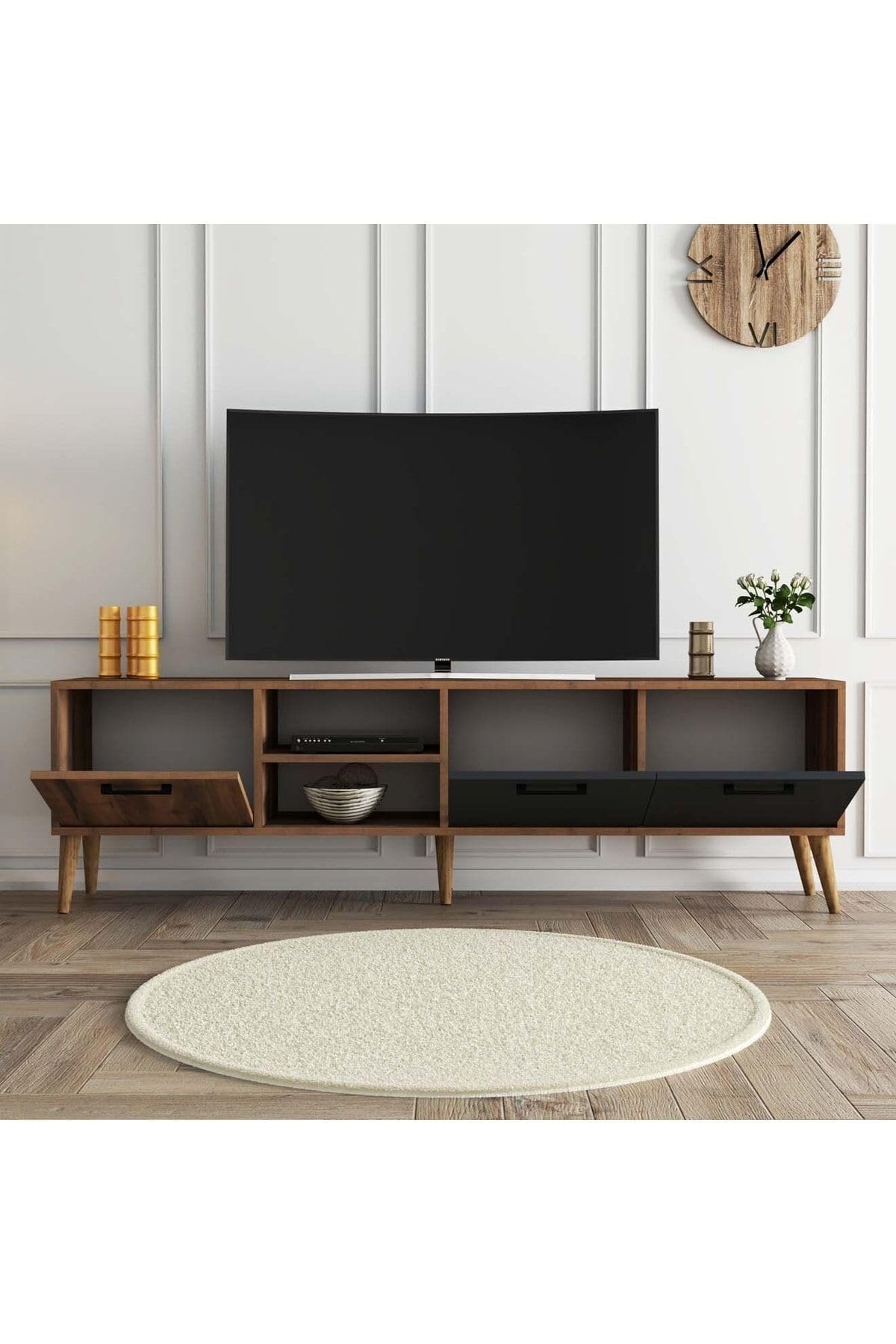 Mezza 1581 Exxen 180 Cm (Ahşap Ayakli) Tv Ünitesi Hat - Antrasit
