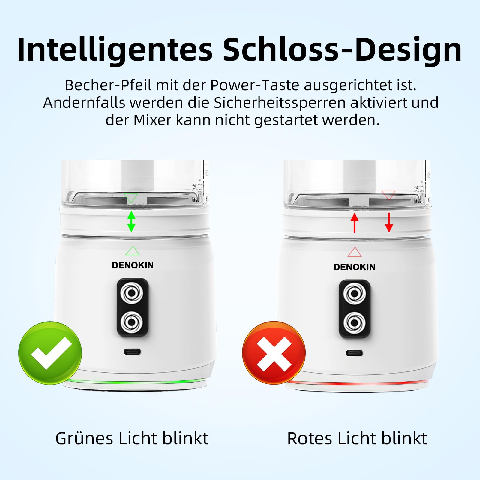DENOKIN Mixeur portable avec couvercle à boire, 700 ml, mini blender pour les déplacements, rechargeable avec USB-C, appareil à smoothie sans fil à emporter pour smoothies, shakes