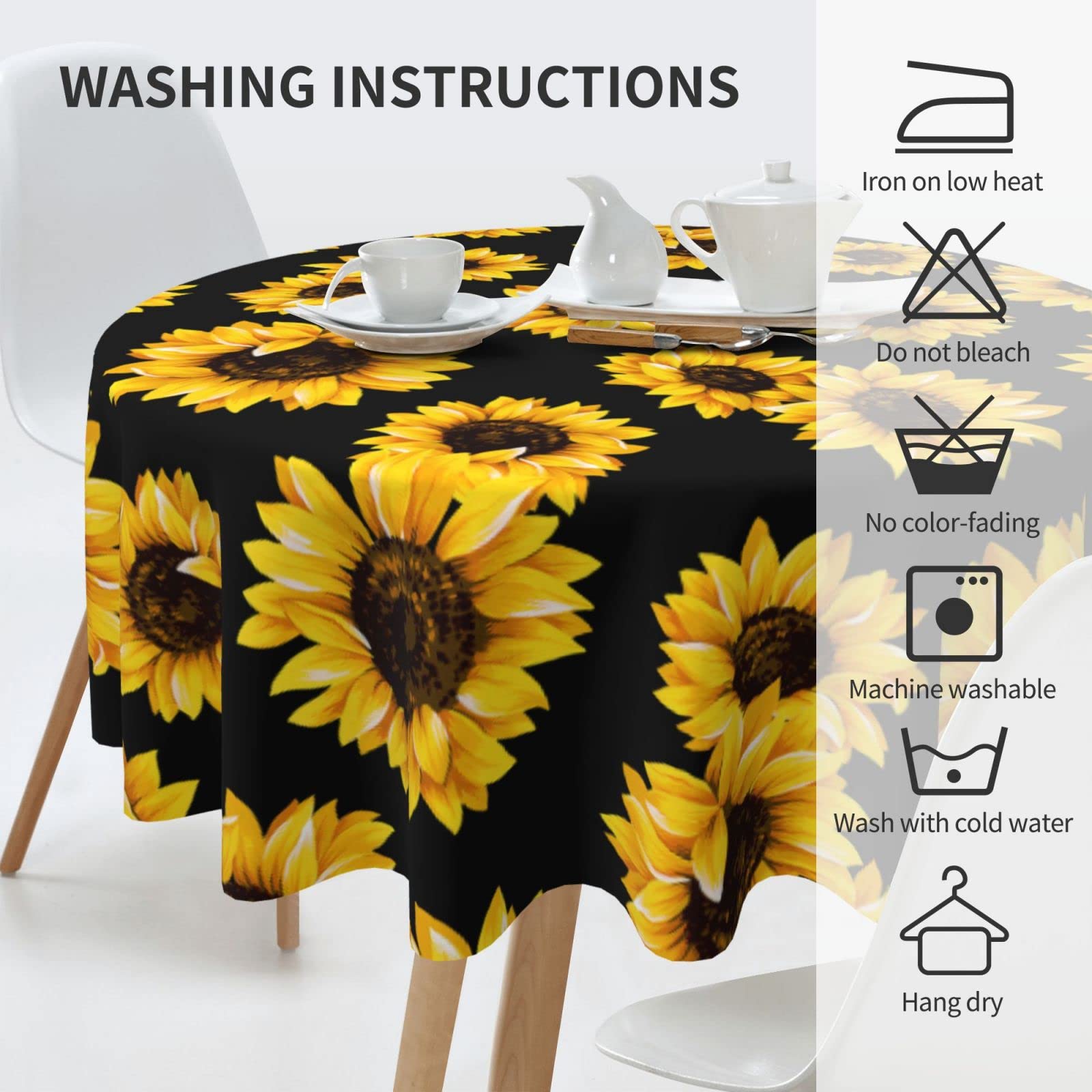 Tovaglia Rotonda In Vinile Con Girasoli, 150 Cm, Impermeabile - Giallo Floreale Per Tavoli 4-6 Persone, Per Feste E Picnic