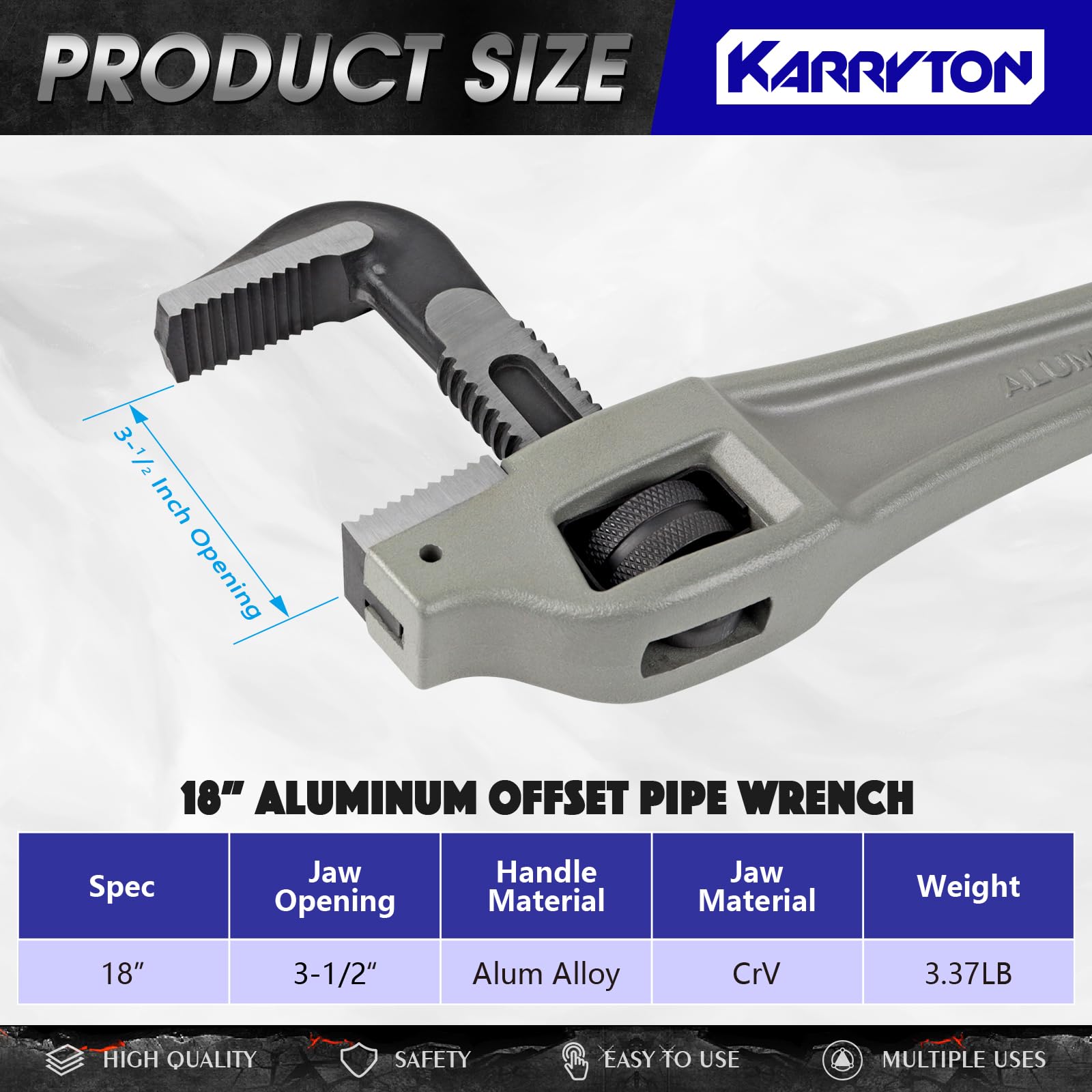 Aluminiowy klucz do rur z przesunięciem, 80 mm, regulowana pojemność szczęk, wytrzymały klucz hydrauliczny z kutą stalową szczęką (CR-V), idealne narzędzie hydrauliczne przekracza standard GGG