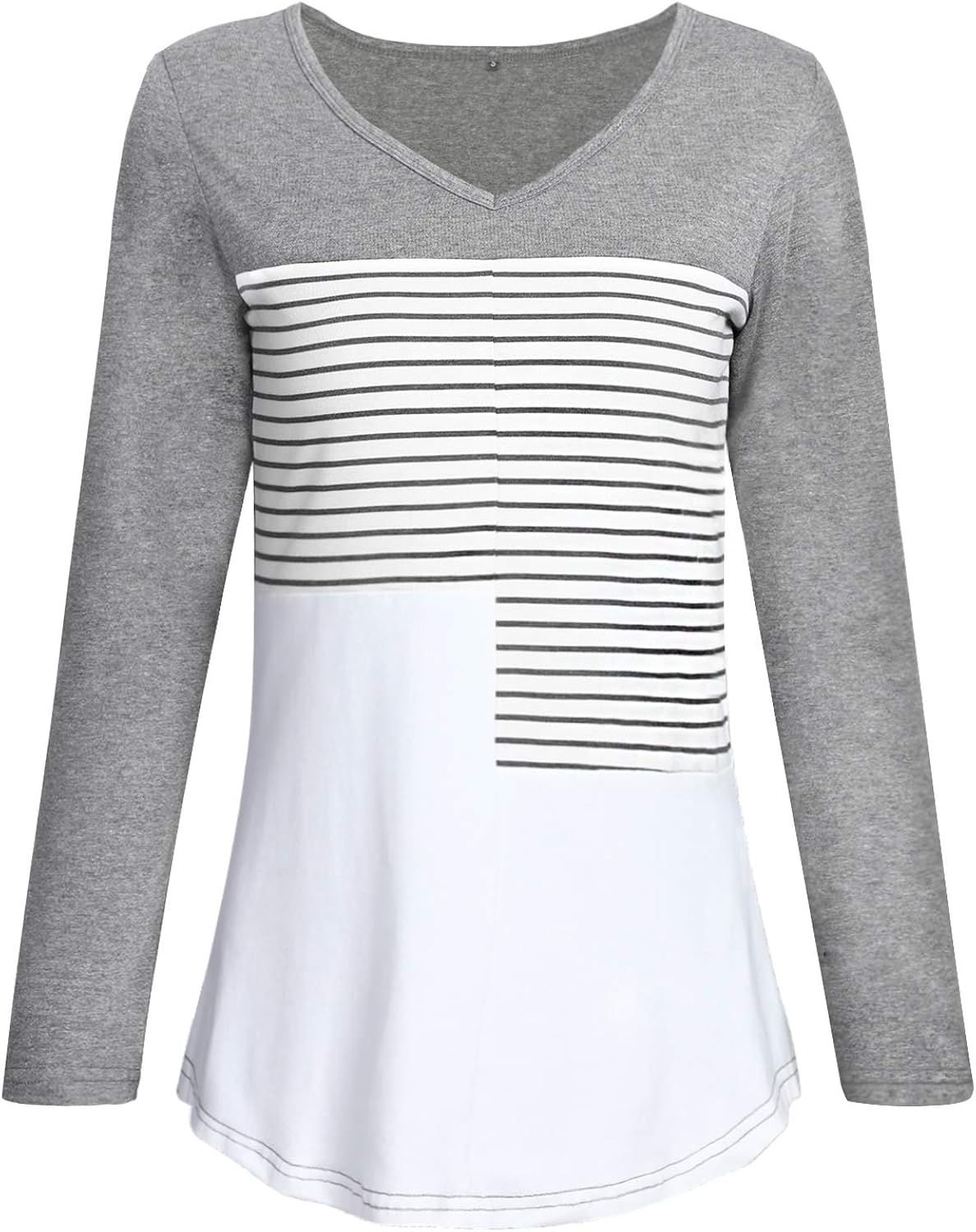 OUGES Women's Long Sleeve Round Neck Patchwork Casual Shirt Tops
