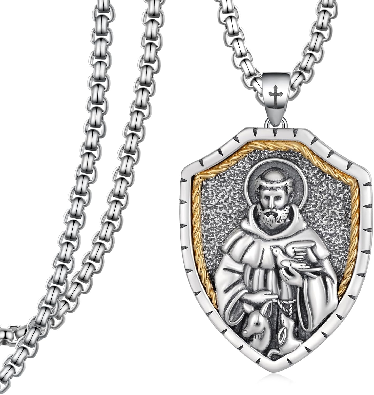 St Francis of Assisi Necklace 925 Sterling Silver Patron Amulet Medal Jewelry for Men Women