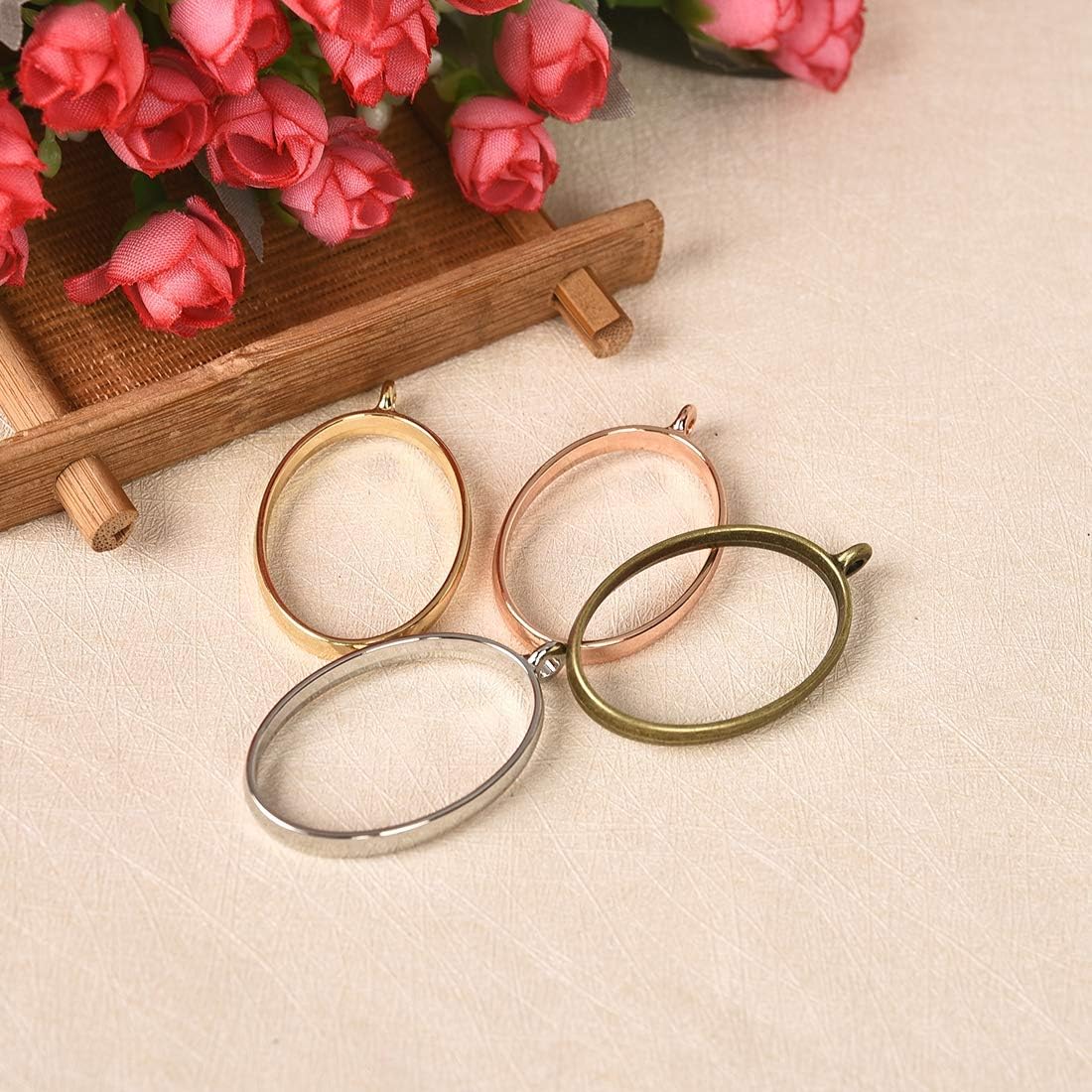 LANBEIDE Frame Pendants Bezel Charms Open Back Blanks Bezel Hollow Mold Pressed Flower for Jewelry Resin Earring Necklace 20 PCS, Oval