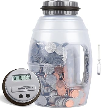 X-Large Piggy Bank for Adults Kids, Digital Coin Counting Bank LCD Counter | Vcertcpl 2.8L Capacity, Great Coin Counter Bank Money Counting Jar with Total Amount Displayed, Bank for All US Coins Gray