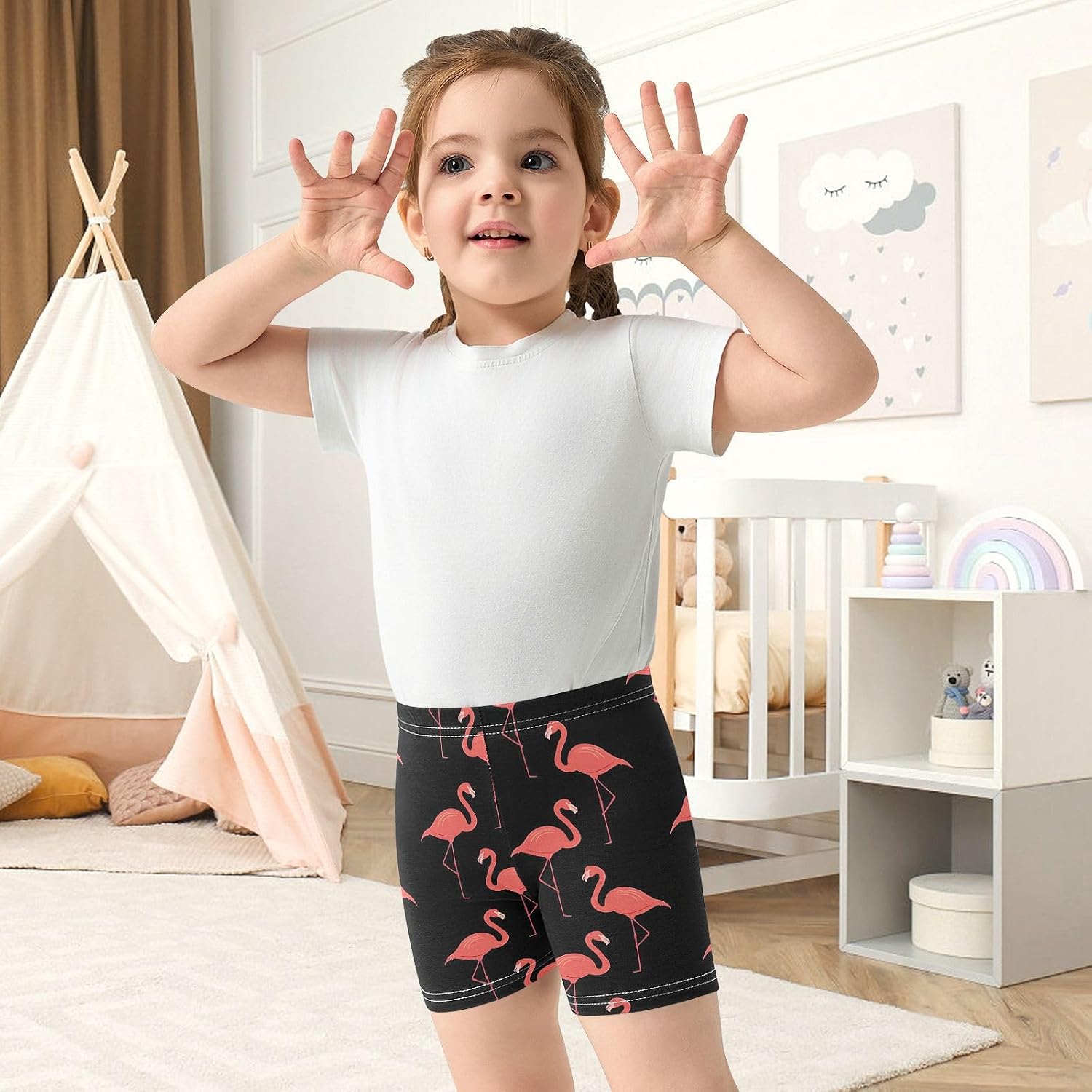 Pink Flamingos Girls Bike Shorts Toddler Soft Cotton Active Under Dress Shorts