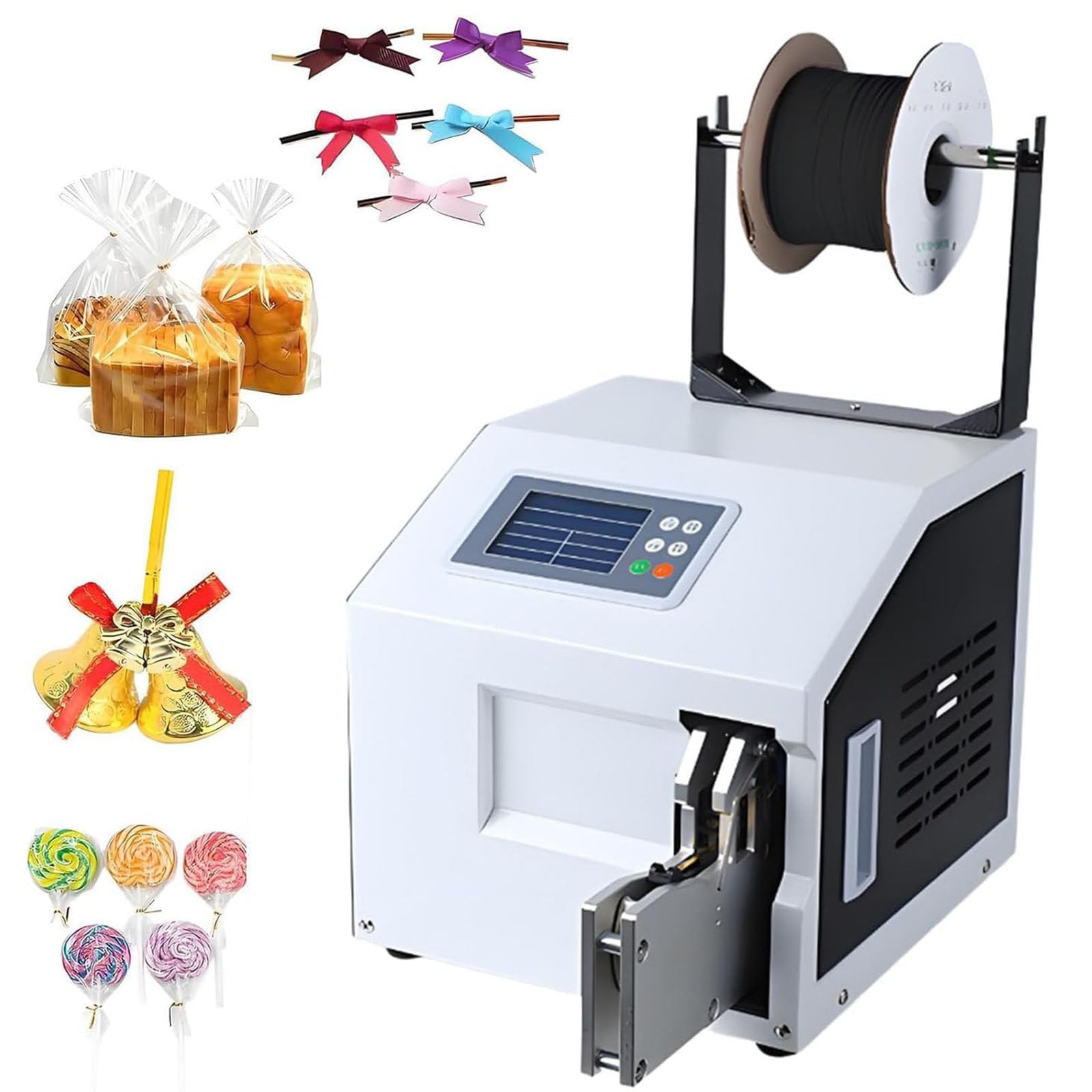 HaiZethonic Professional Auto Strapping & Bag Closing Device,2 in 1 Automatic Winding & Bundling Machine,With Digital Settings/Length/Knots & Speed,For Cables,Wires,Coil Food Tying TypeB