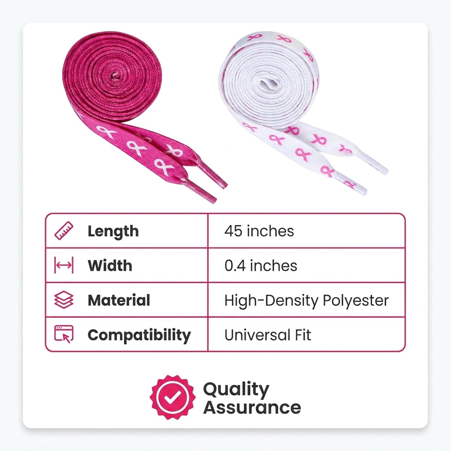 Qchengsan Breast Cancer Awareness Shoelaces,Pink Ribbon Shoe Laces for Sneakers,Shoe Strings for Football Runners Sneakers image 2