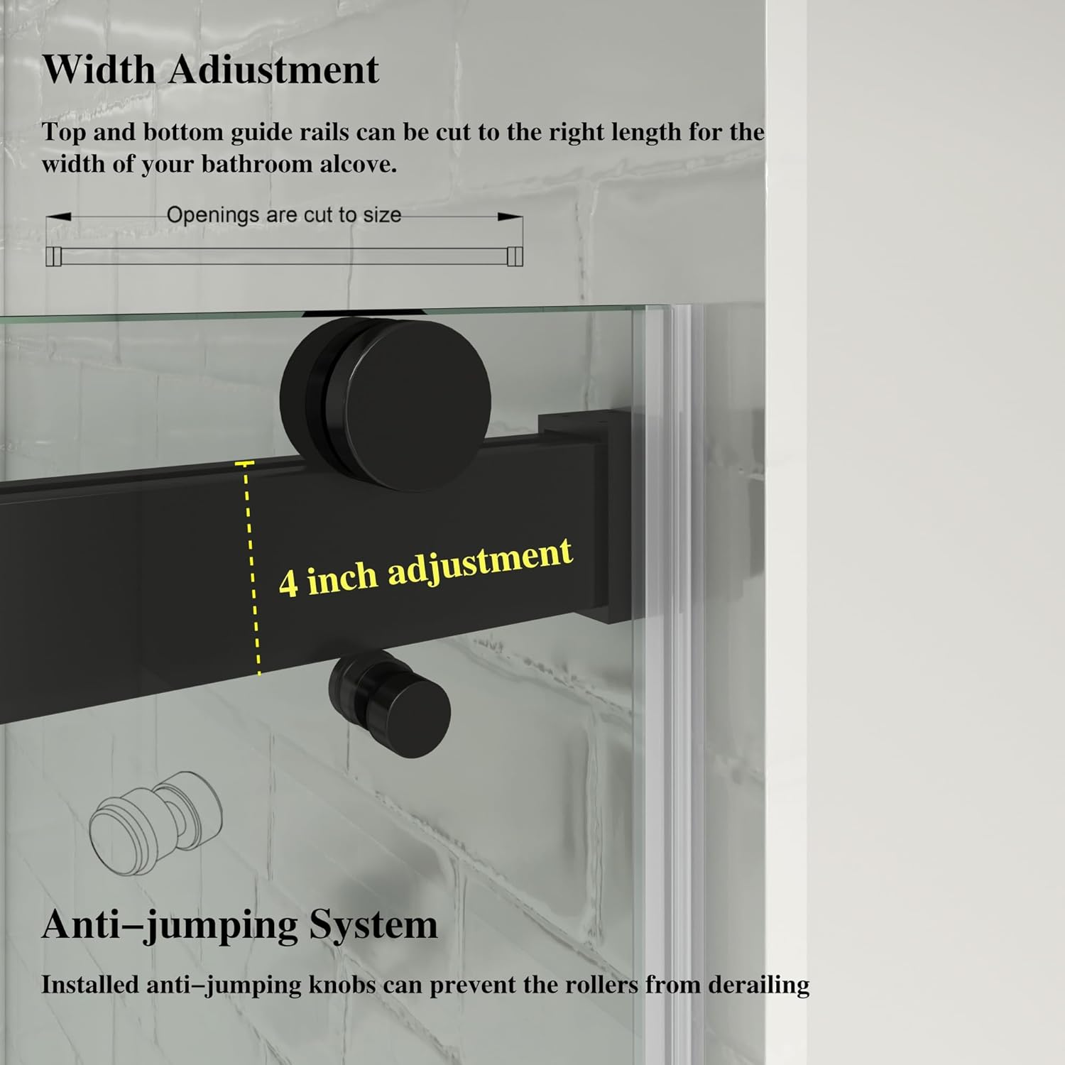 Shower Doors Double Sliding 46-48" W x 76" H Width Adjustable 5/16"(8mm) Easy Clean Tempered Glass Door Frameless Stainless Steel Hardware (Matte Black)