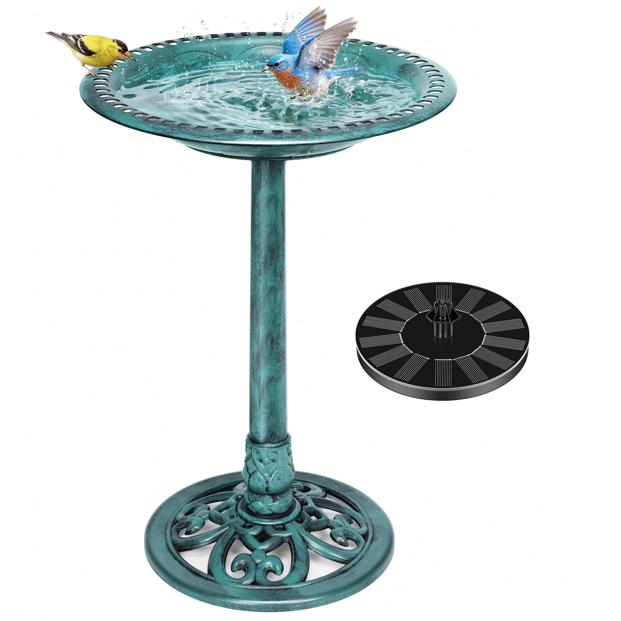 VIVOHOME Bird Bath with Solar Fountain for Outside, Polyresin Pedestal Bird Baths with Solar Powered...