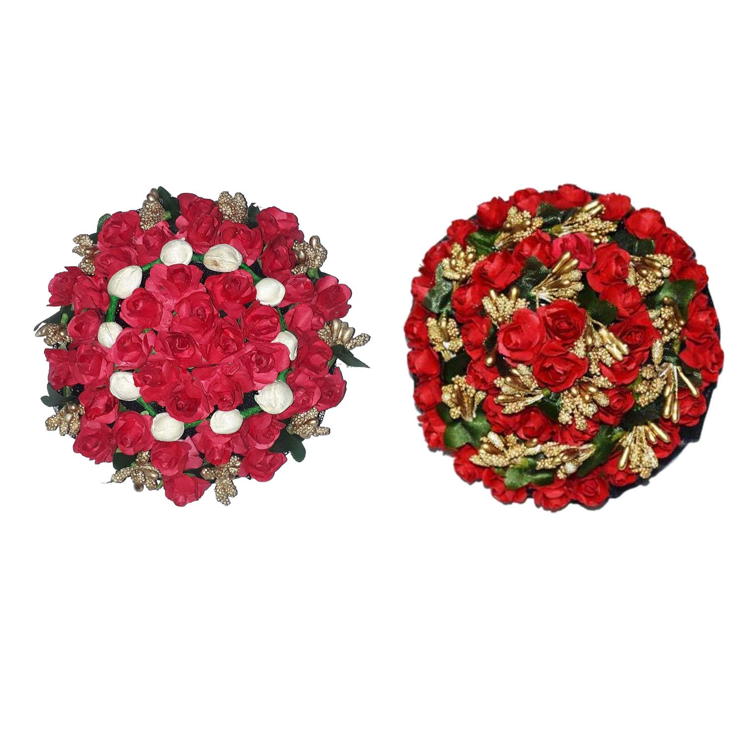 Maahal™ Multicolored Golden Beads Flower Stylish Artificial Hair Gajra Accessories for Women and Girls (Pack of 2)