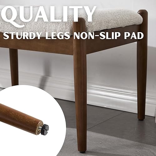 Miniatura 5 de RIVOVA Banco otomano moderno boucle de sherpa tapizado para dormitorio, banco largo para asiento largo de entrada, con patas de madera para sala de