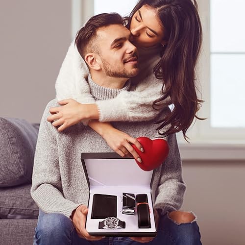 Miniatura 2 de Souarts Juego de relojes para hombre, regalos para hombres, reloj de regalo para hombre, regalos de cumpleaños, reloj de cuero artificial, reloj