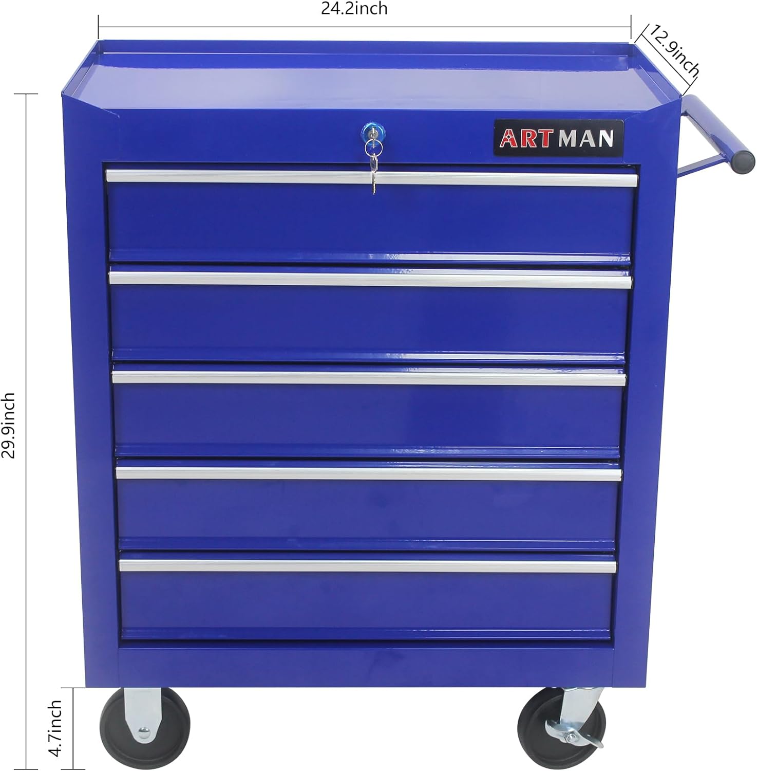 5-Drawer Workshop Tool Chest with Wheels and Lockable Drawers, Heavy Duty 220 LBS Capacity Rolling Tool Cart, Cold Rolled Steel Storage Organizer Tool Box for Warehouse, Garage, Repair Shop - BLUE