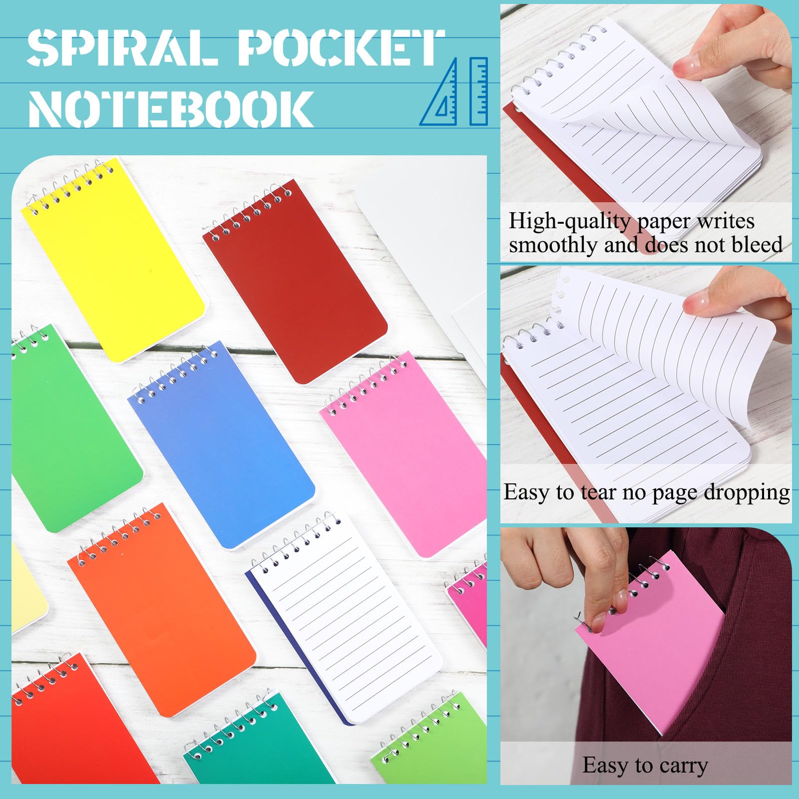 Tatuo 48 quaderni piccoli con rilegatura superiore, 7,6 x 12,7 cm, a spirale, a righe, 50 fogli per piccoli quaderni per casa, ufficio, università, scuola, 12 colori