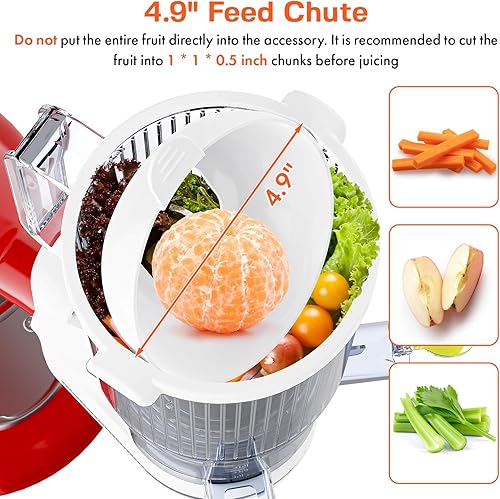Miniatura 2 de Accesorio de exprimidor para batidora de pie KitchenAid, exprimidor lento de prensa en frío con canal de alimentación grande de 4.9 pulgadas para